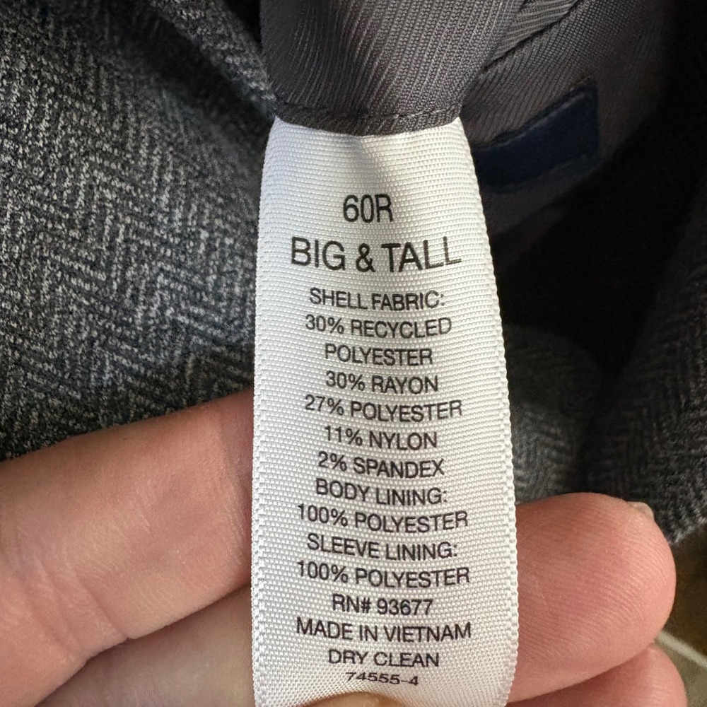 Stafford Big & Tall 60R Stretch Comfort Blazer Charcoal Herringbone Sport Coat - Picture 5 of 10